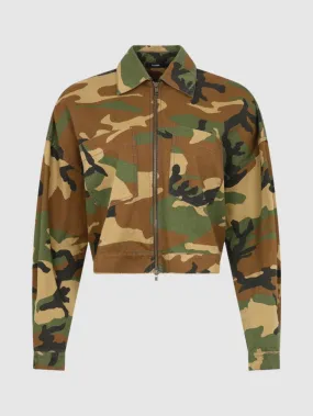 Bassike Camo Zip Front Crop Jacket in Military Camo