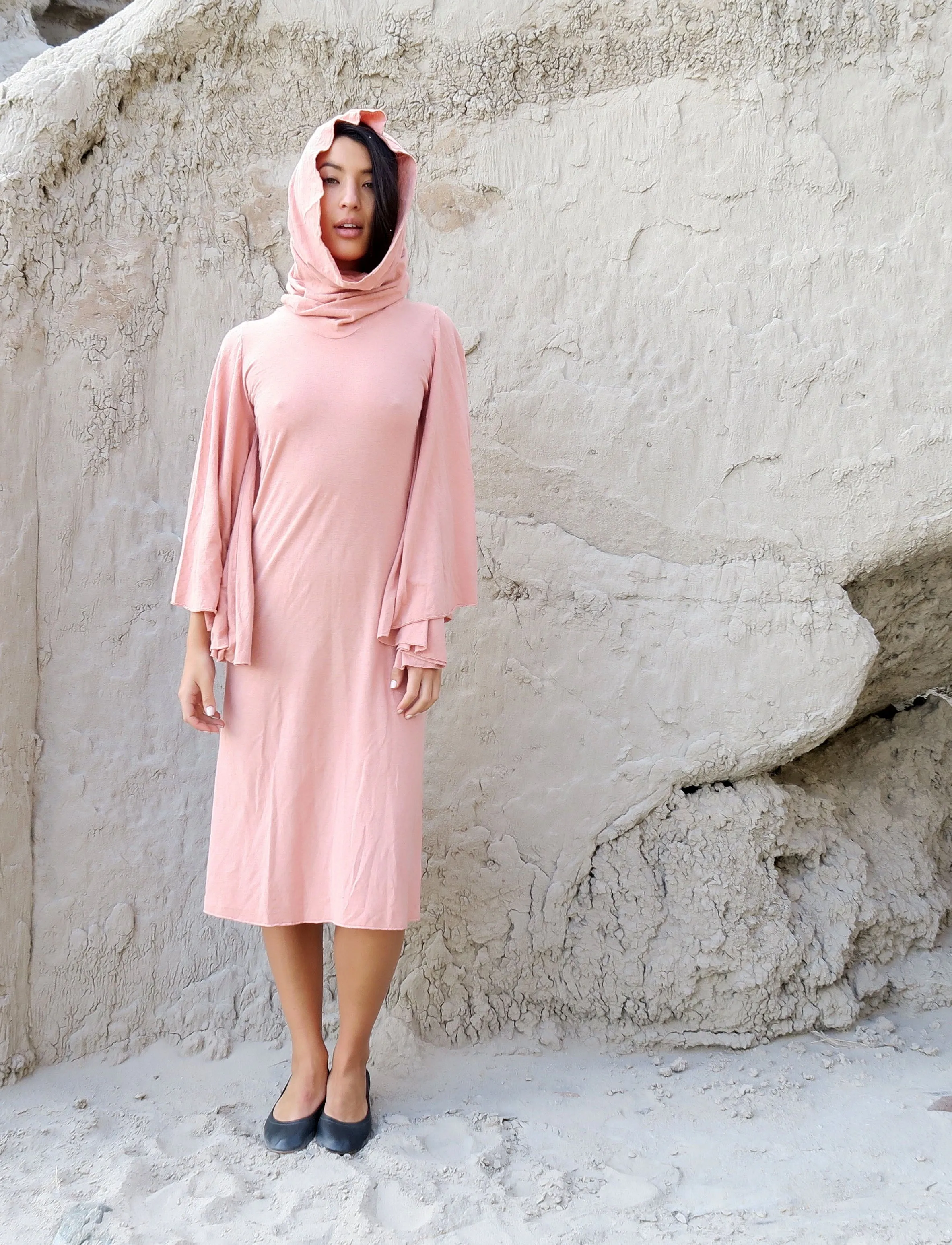 Chunky Cowl Priestess Sleeve Simplicity Below Knee Dress