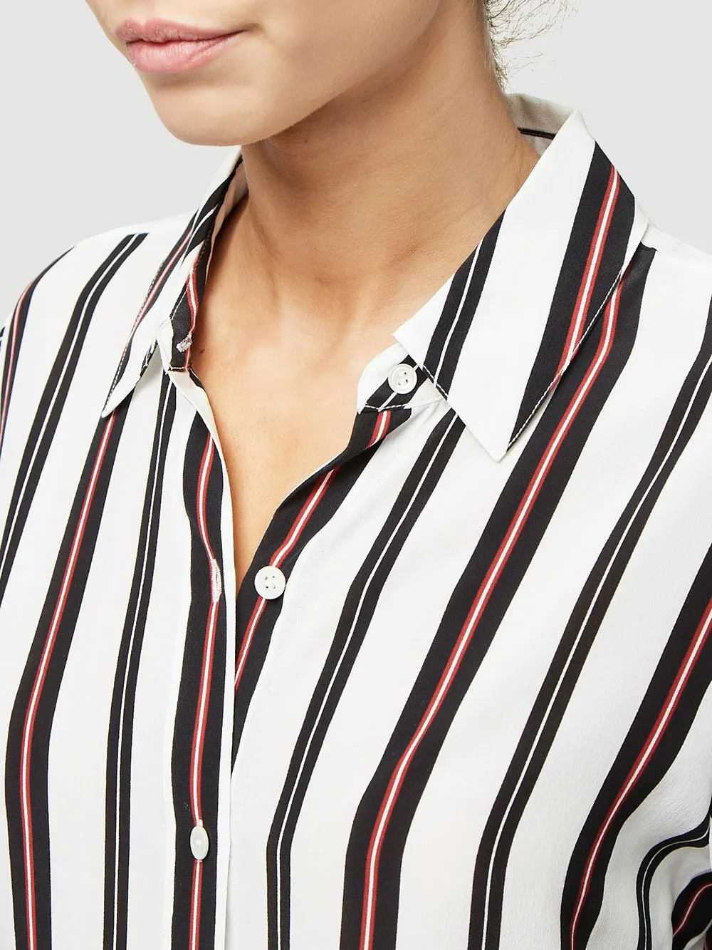 FRAME - Long Cuff Striped Pj Blouse in Noir Multi