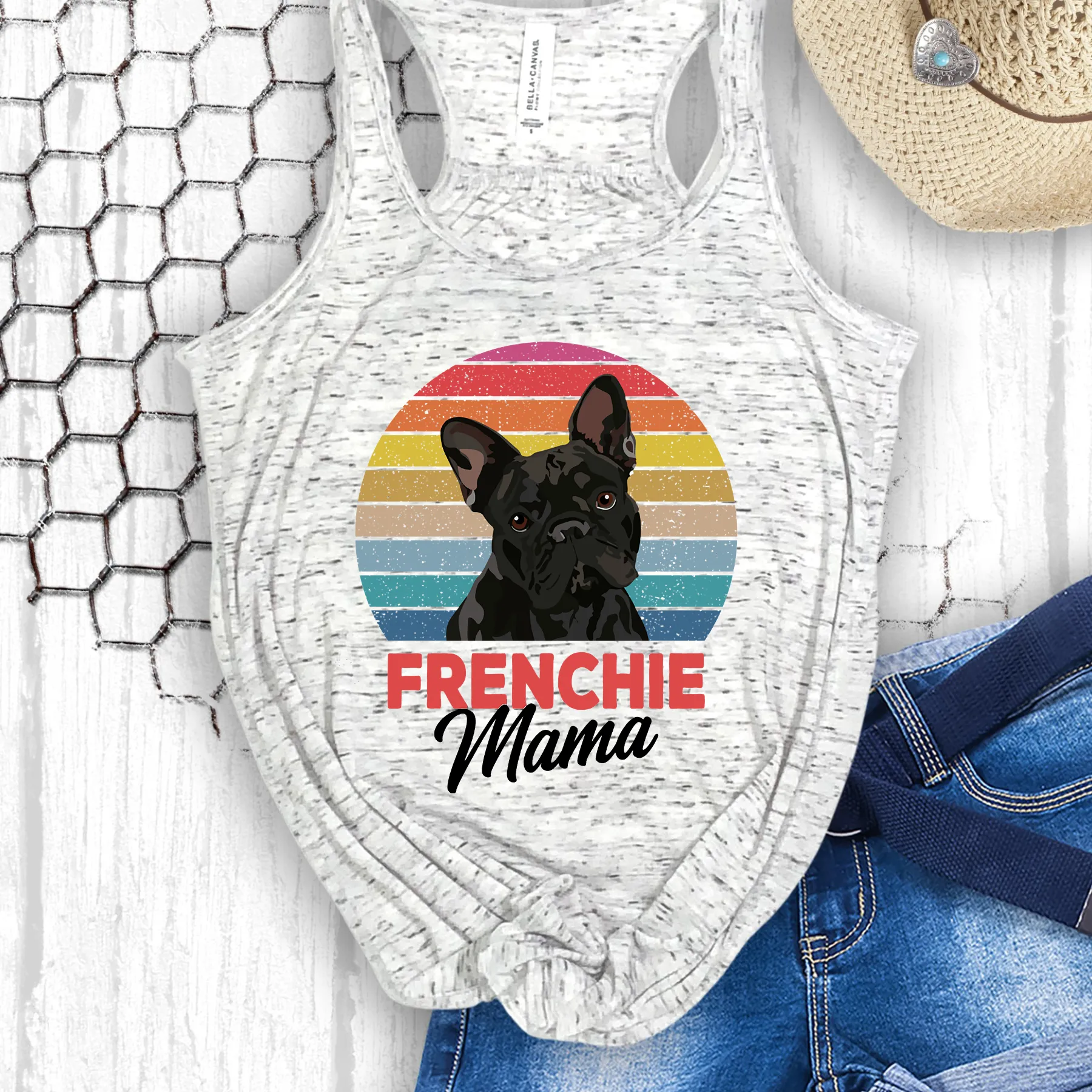 Frenchie Mom Flowy Racerback Tank