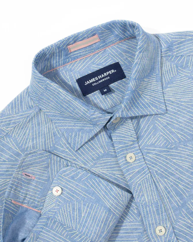 James Harper Blue Lines Cotton Linen LS Shirt
