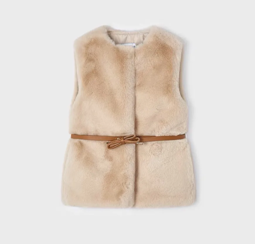 Mayoral Girls Fur Gilet 4315 Beige