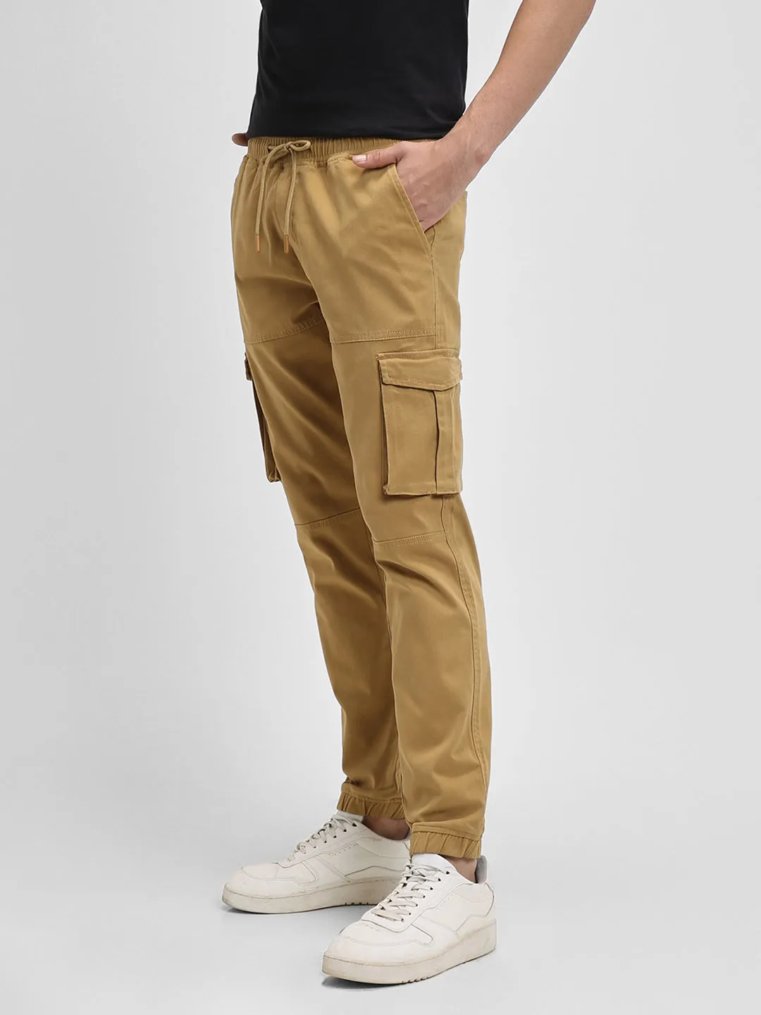 Men's Khaki Solid Cargo Joggers