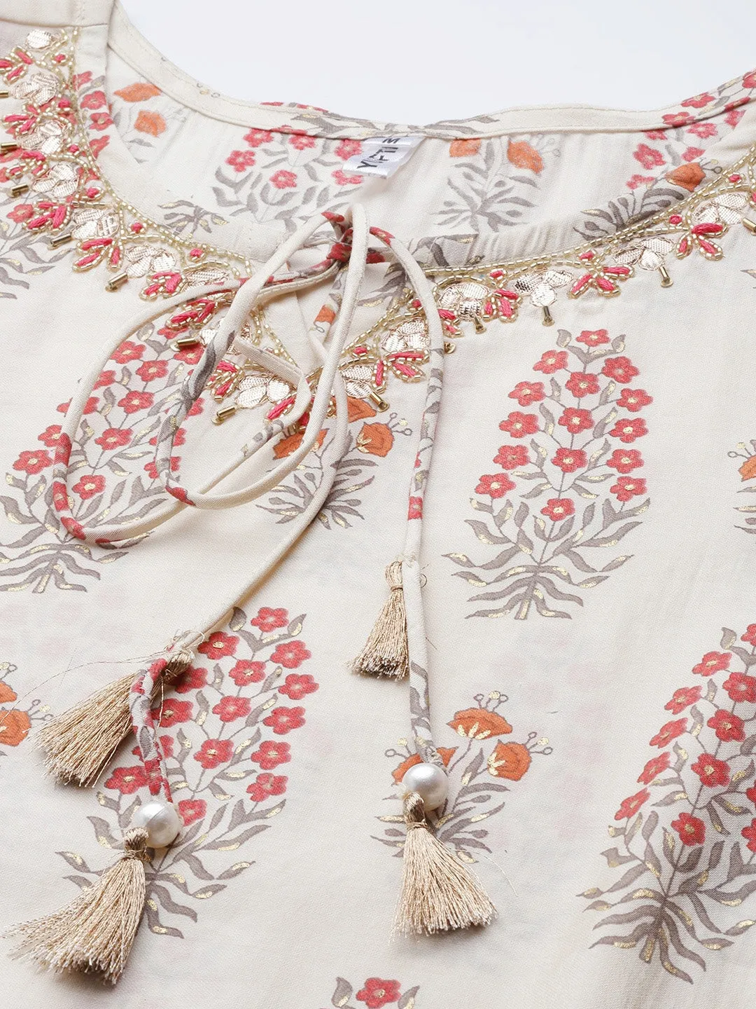 Off White Ethnic Motif Printed Dupatta Set