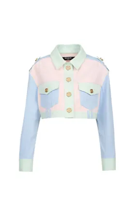 Patchwork Cropped Pastel Denim Jacket