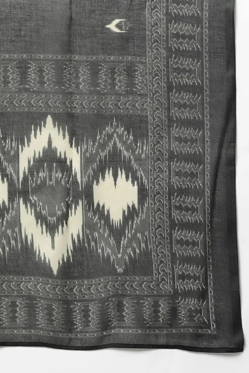 Silk Blend Charcoal Straight Kurta Pant With Dupatta