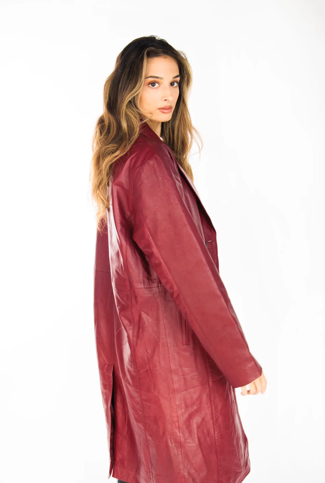Valentina Burgundy Leather Coat