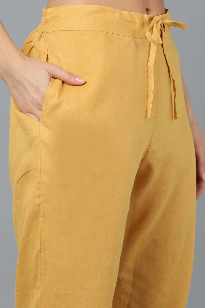 Yellow Silk Blend Straight Suit Set