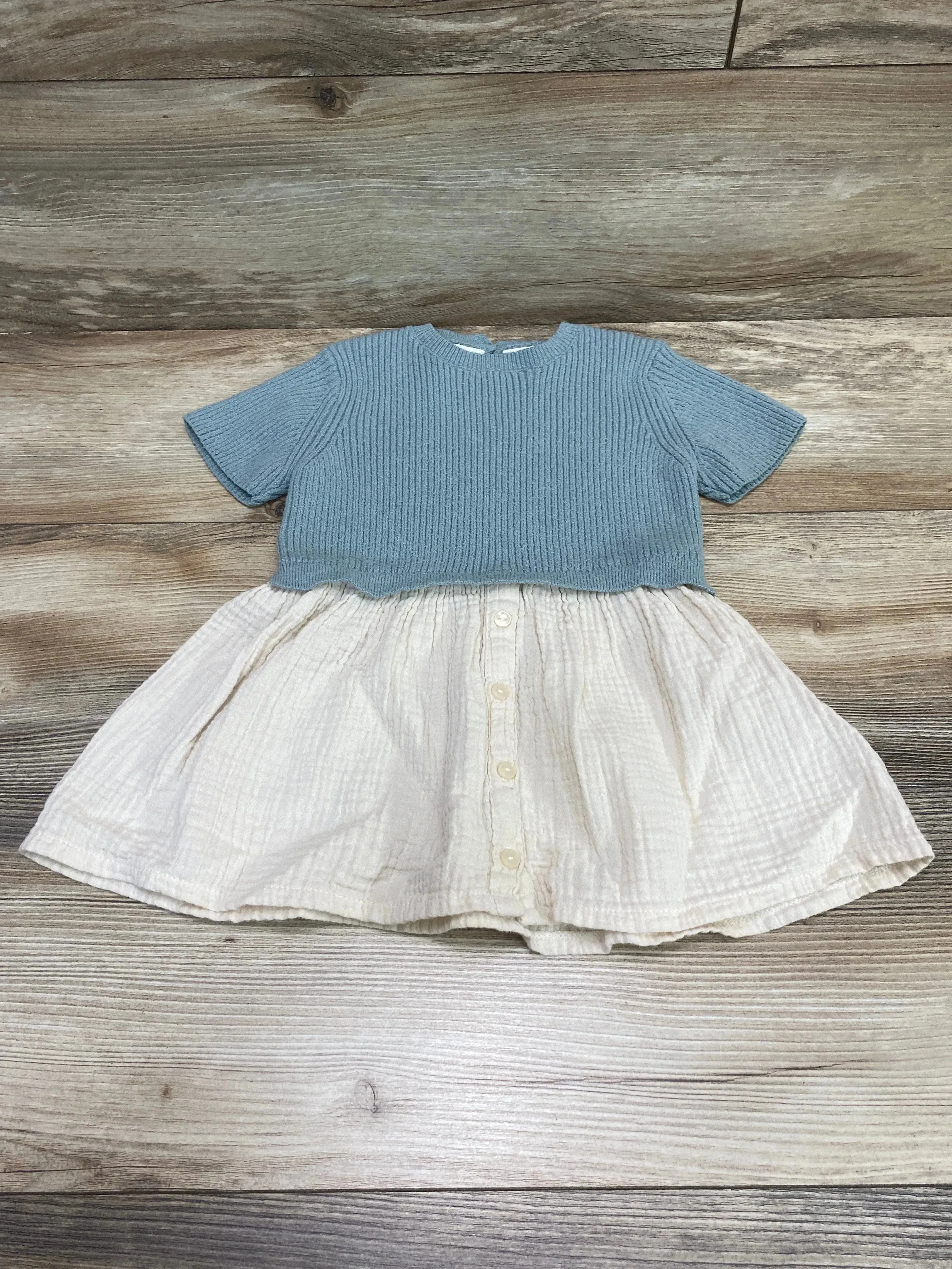 Zara Combination Knit Dress Green sz 18-24m